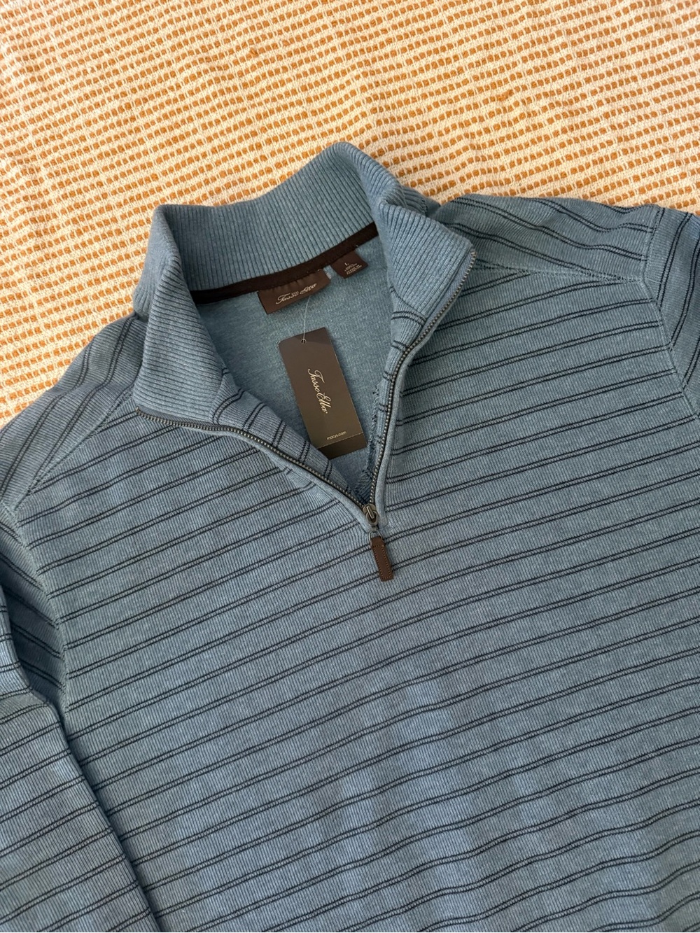 Tasso Elba Blue Striped  1/4 Zip-Up Pullover NWT 100% Cotton